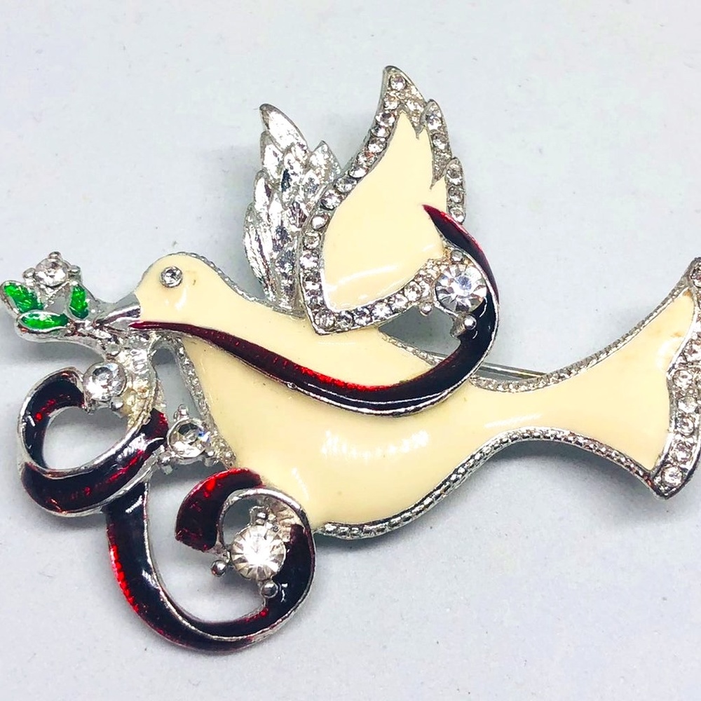 Vintage Enameled Holiday/ Christmas Dove Brooch